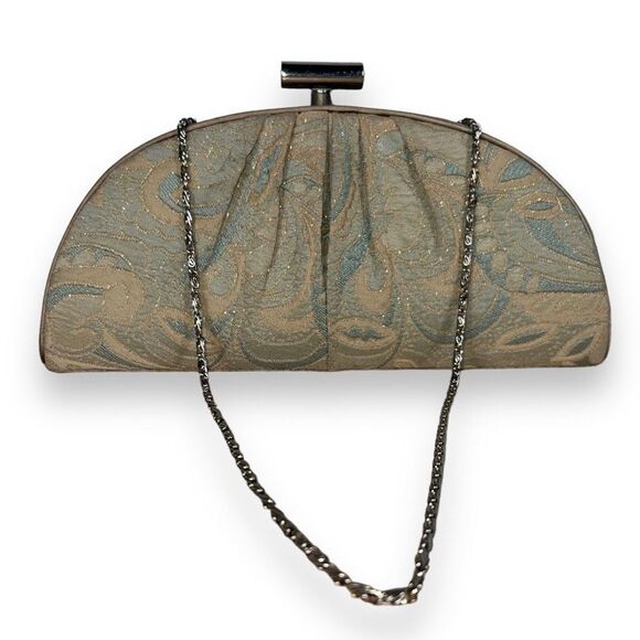 Forever 21 Handbags - Forever 21, Pleated Tapestry Hard Shell Clutch Evening Purse Chain Strap